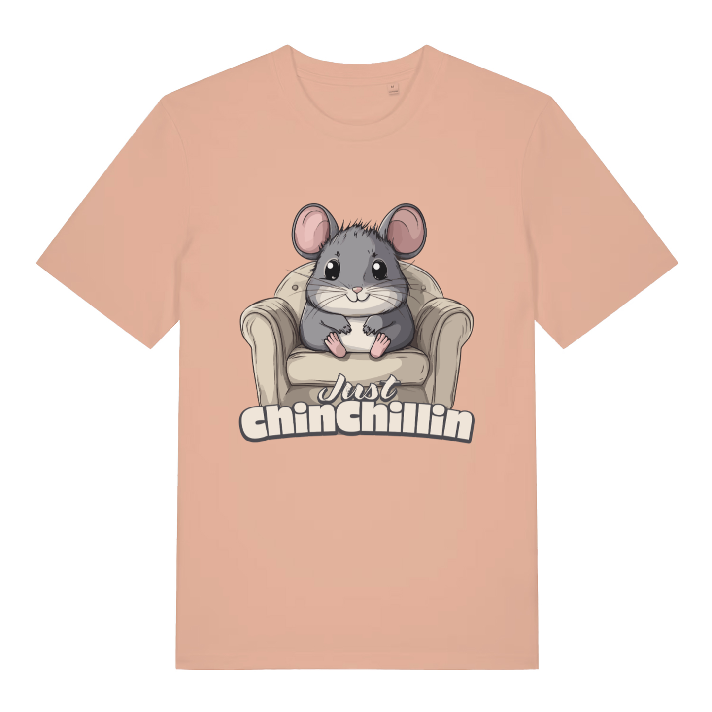 Peach Chinchillin T-shirt flat lay showing cheeky funny rodent pun illustration