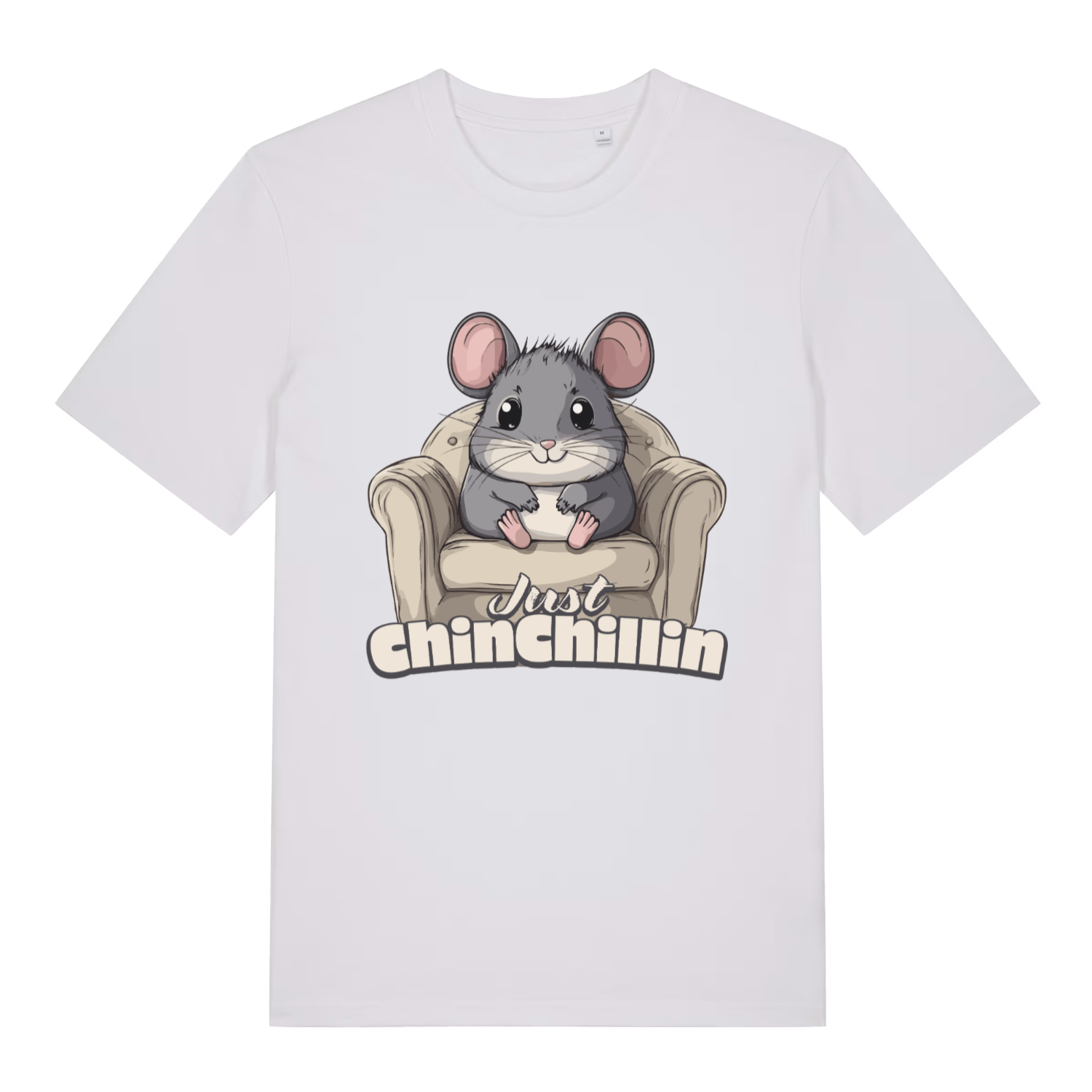 White Chinchillin T-shirt flat lay displaying witty chinchilla chill pun on premium tee