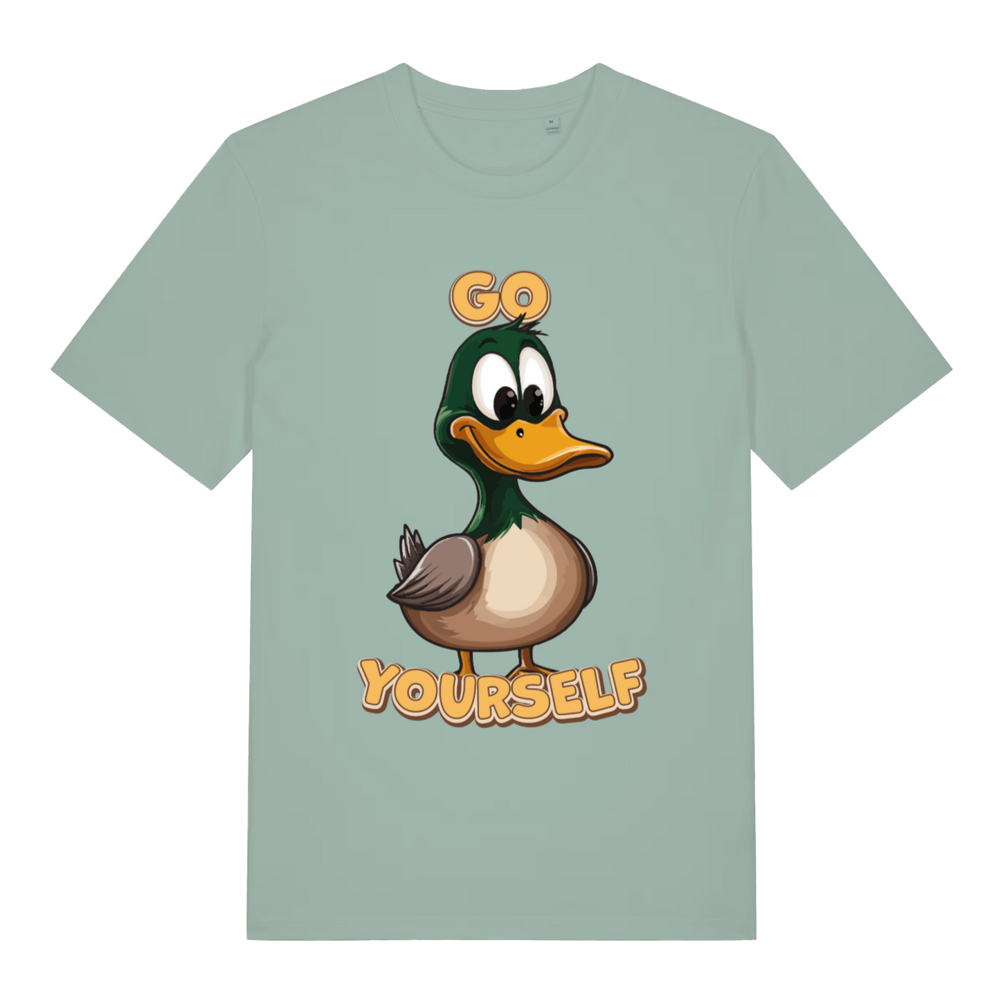 Aloe women's Go Duck Yourself T-shirt flat lay with sassy duck funny rude graphic
