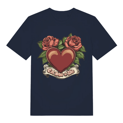 Navy Eat Shit & Die T-shirt flat lay showing bold offensive rose tattoo illustration