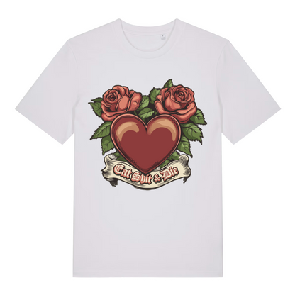 White Eat Shit & Die T-shirt flat lay displaying vintage tattoo style "Eat Shit & Die" artwork