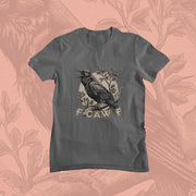 Anthracite Funny T-shirt featuring an illustrated raven perched on branches, with the text 