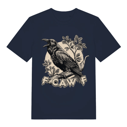 Navy FCAW F T-shirt flat lay with bold rude crow illustration and slogan