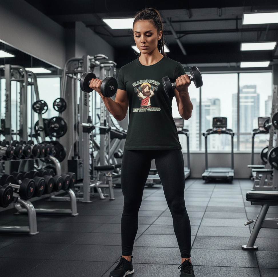 Woman exercising with dumbbells in a gym setting
