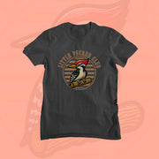 Funny Mens T-shirt with a colorful woodpecker illustration perched on a branch, framed by the text 