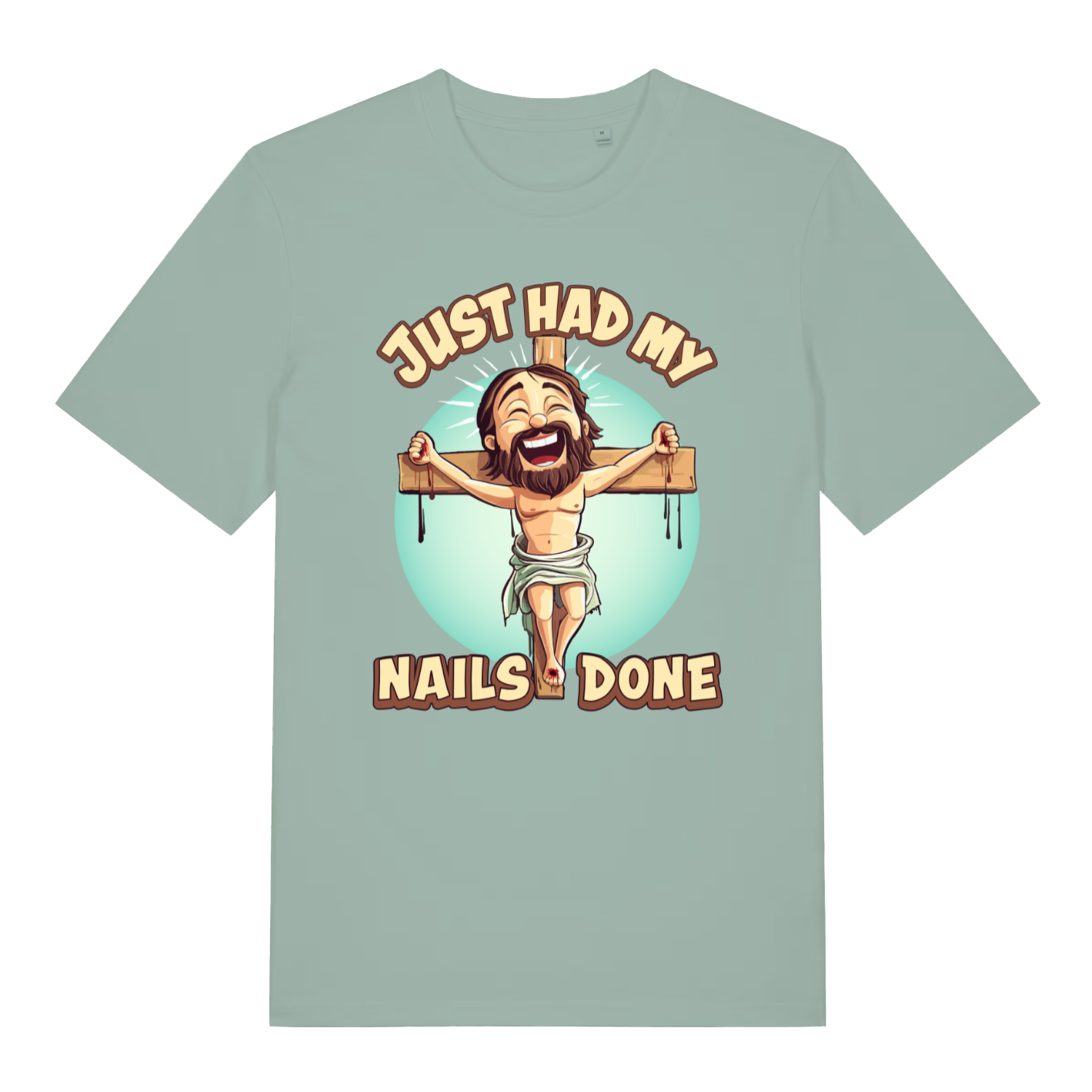 Aloe Just Had My Nails Done funny graphic t-shirt with cartoon Jesus on the cross  