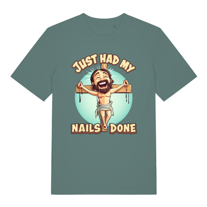 Green bay Just Had My Nails Done funny graphic t-shirt with Jesus crucifixion joke design  