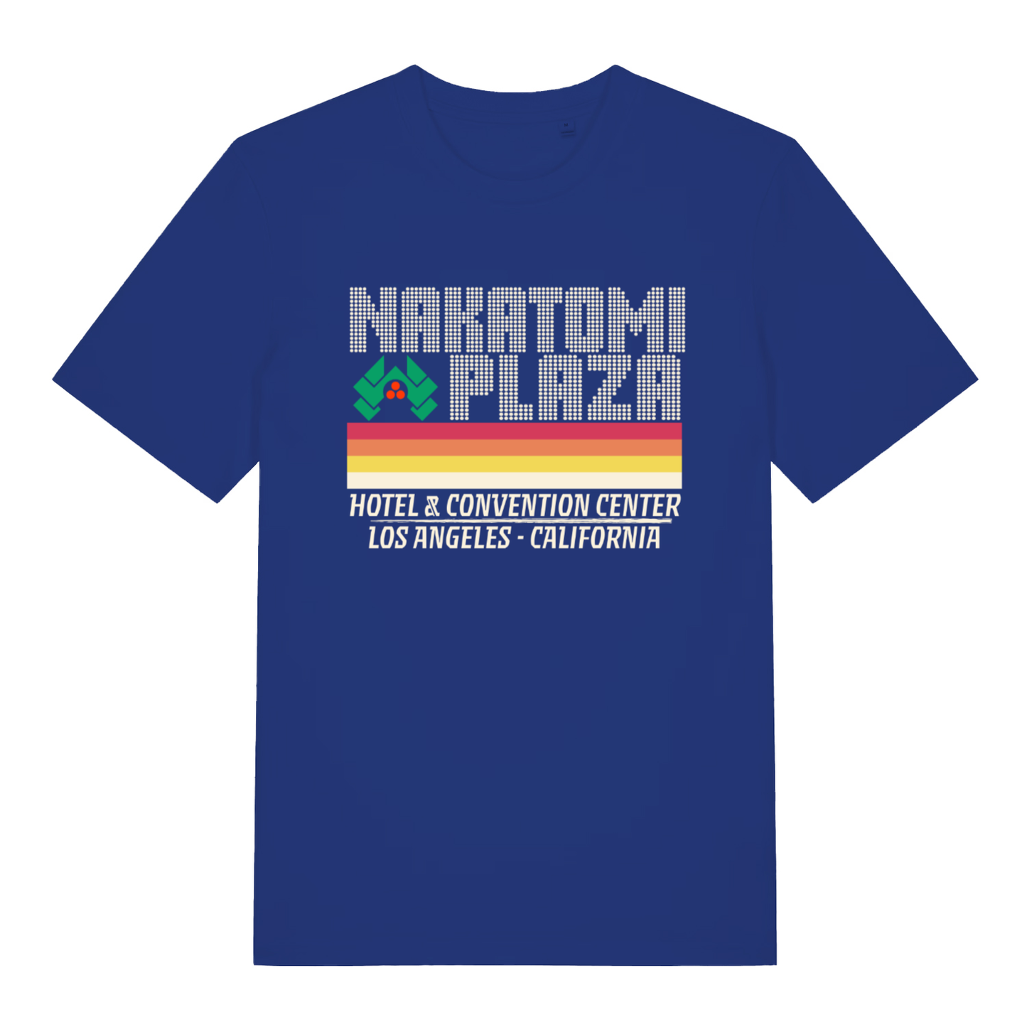 Blue Nakatomi Plaza funny graphic t-shirt featuring classic Die Hard Christmas design  