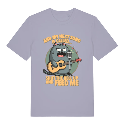 Lavender And My Next Song Is Called Shut The Hell Up And Feed Me funny graphic t-shirt with hangry cat design  