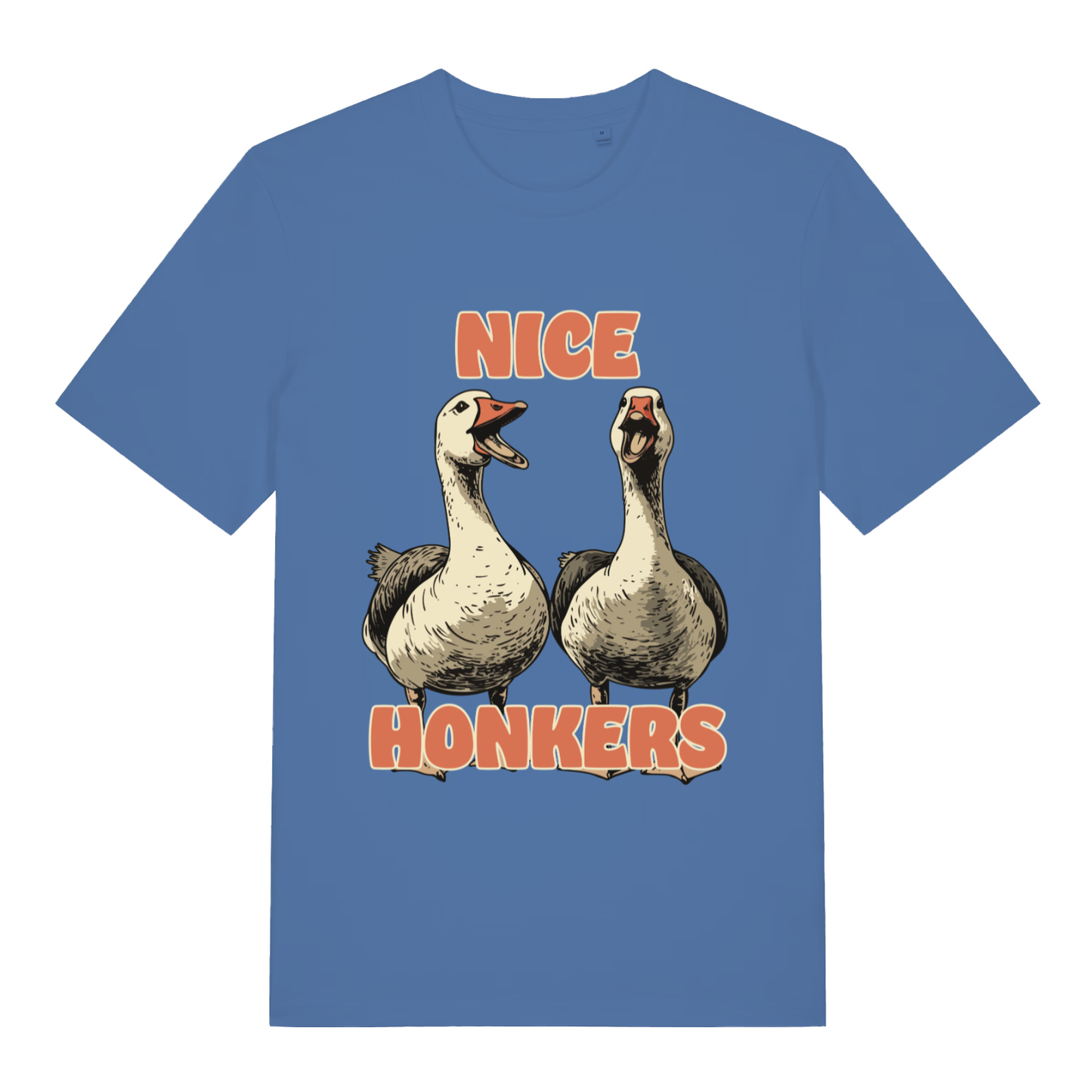 Blue Nice Honkers funny graphic t-shirt featuring cheeky goose double entendre  