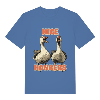 Blue Nice Honkers funny graphic t-shirt featuring cheeky goose double entendre  