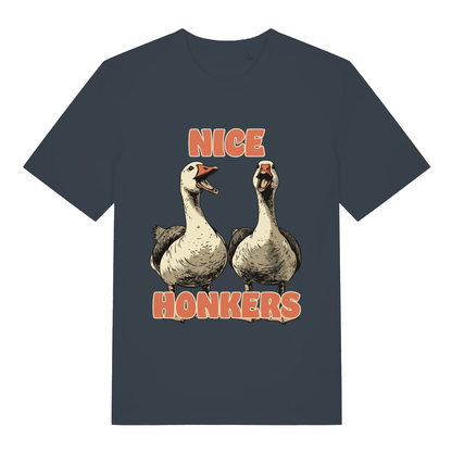 Ink grey Nice Honkers funny graphic t-shirt showing witty animal pun design  