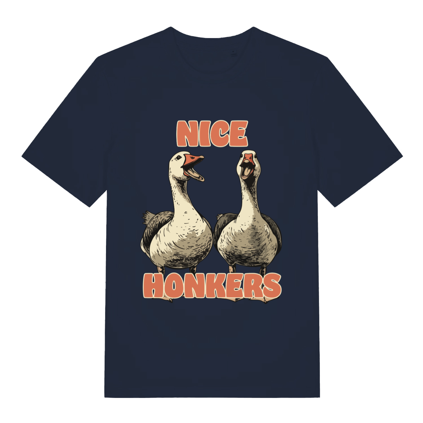 Navy Nice Honkers funny graphic t-shirt with detailed honking geese  