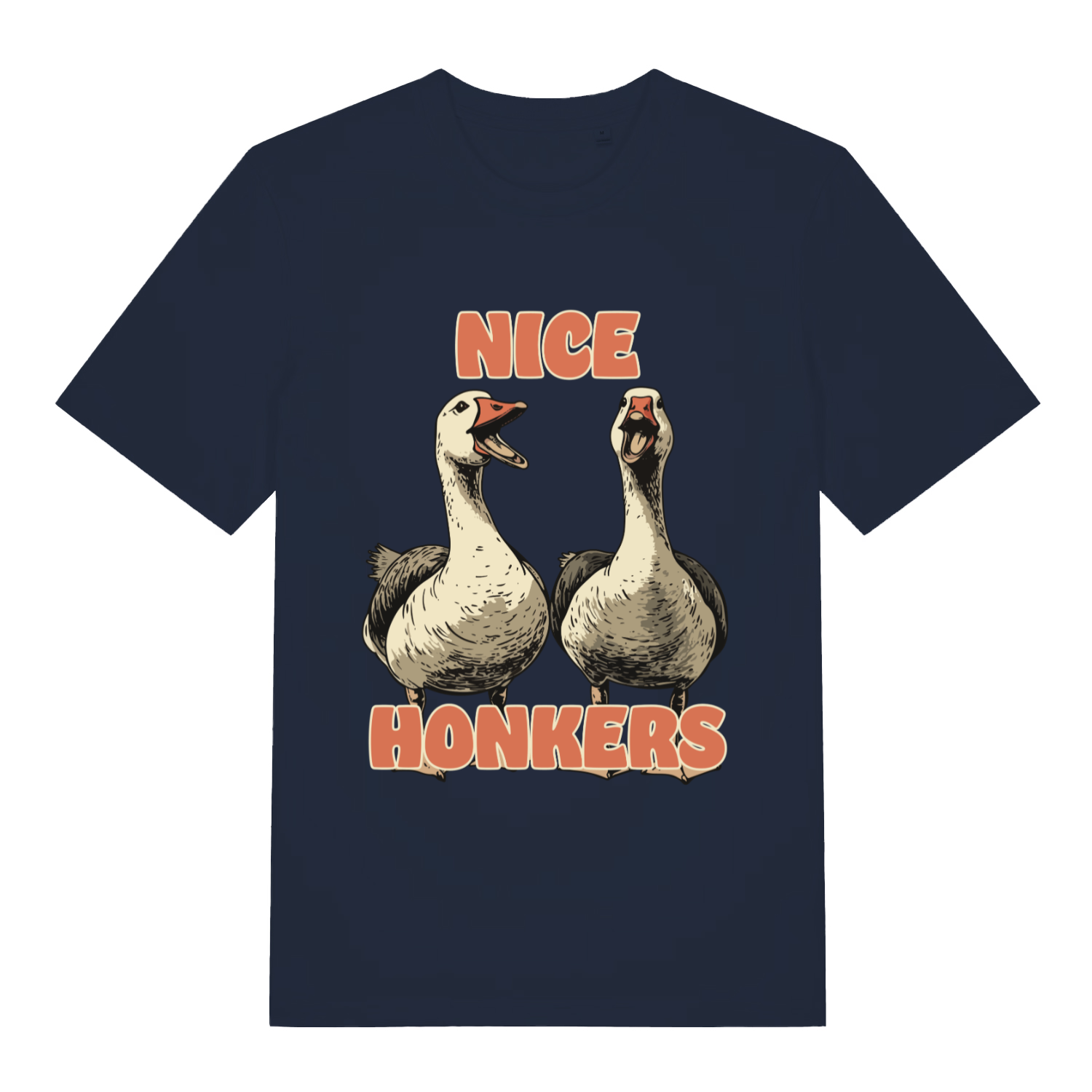 Navy Nice Honkers funny graphic t-shirt with detailed honking geese  