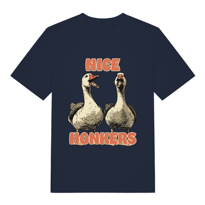 Navy Nice Honkers funny graphic t-shirt with detailed honking geese  