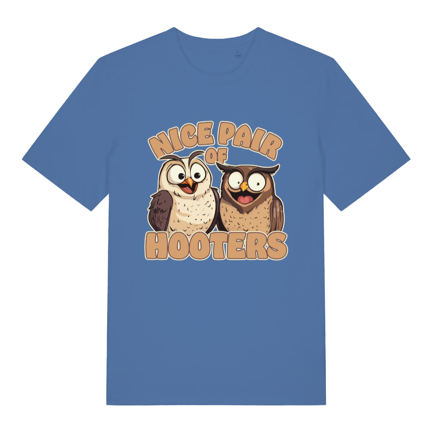 Blue Nice Pair Of Hooters funny graphic t-shirt with two cartoon owls  