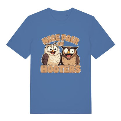 Blue Nice Pair Of Hooters funny graphic t-shirt with two cartoon owls  