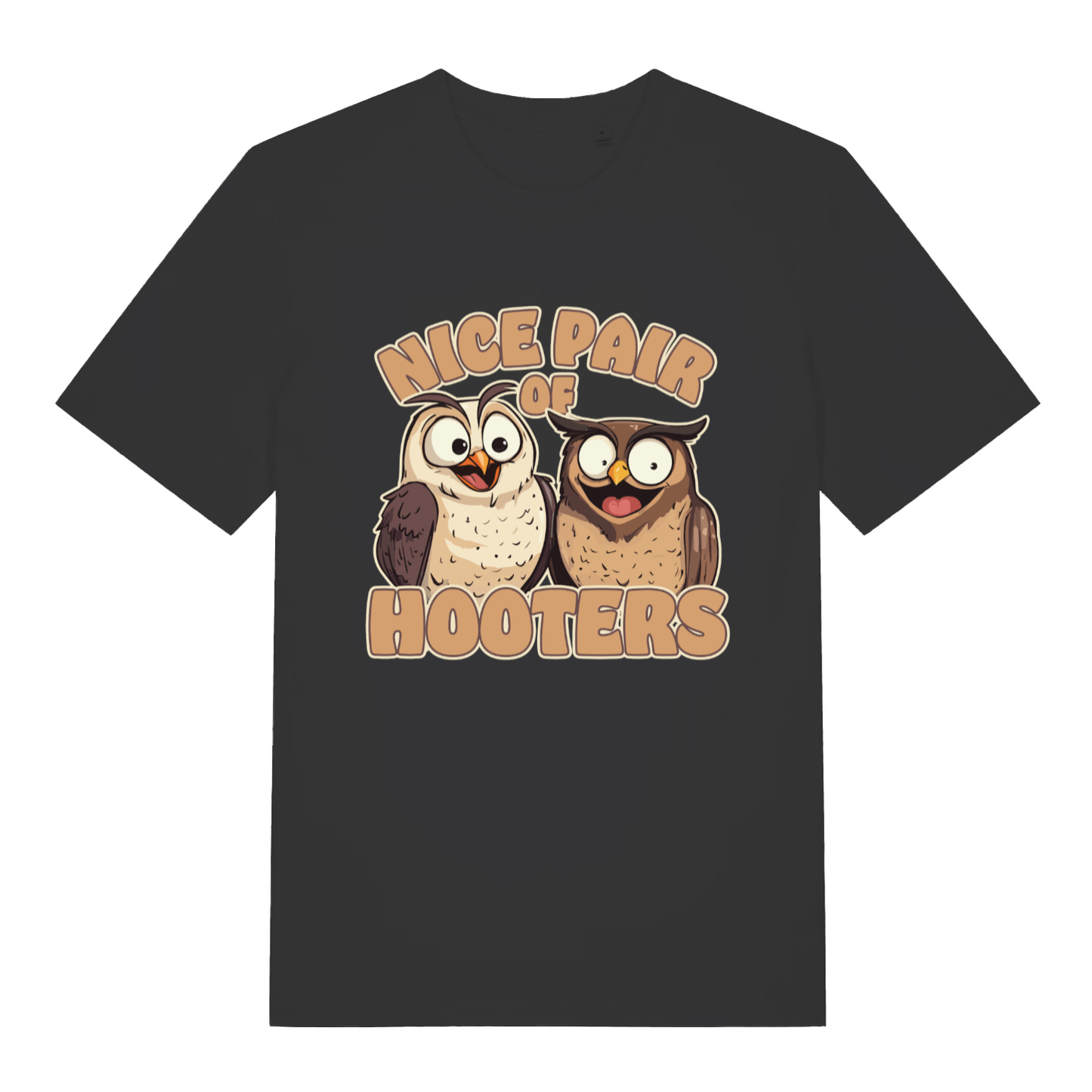 Black Nice Pair Of Hooters funny graphic t-shirt featuring cheeky owl double entendre  