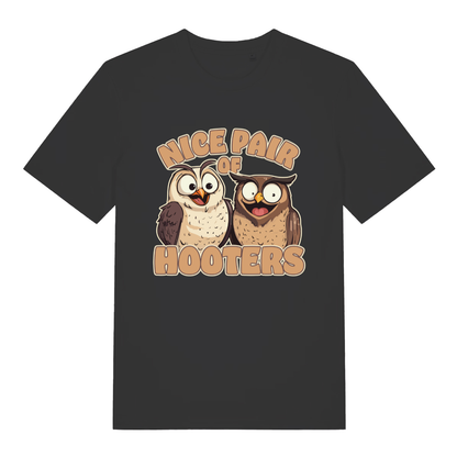 Black Nice Pair Of Hooters funny graphic t-shirt featuring cheeky owl double entendre  