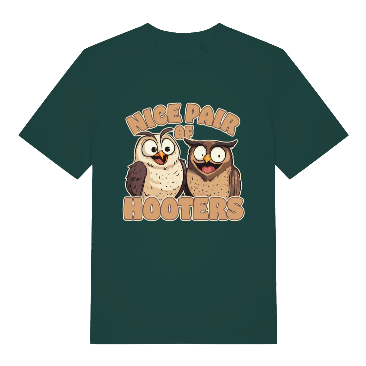 Green Nice Pair Of Hooters funny graphic t-shirt with bold owls and lettering  