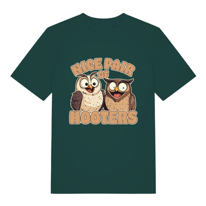 Green Nice Pair Of Hooters funny graphic t-shirt with bold owls and lettering  