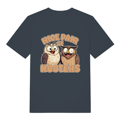 Ink grey Nice Pair Of Hooters funny graphic t-shirt showing witty animal pun design  