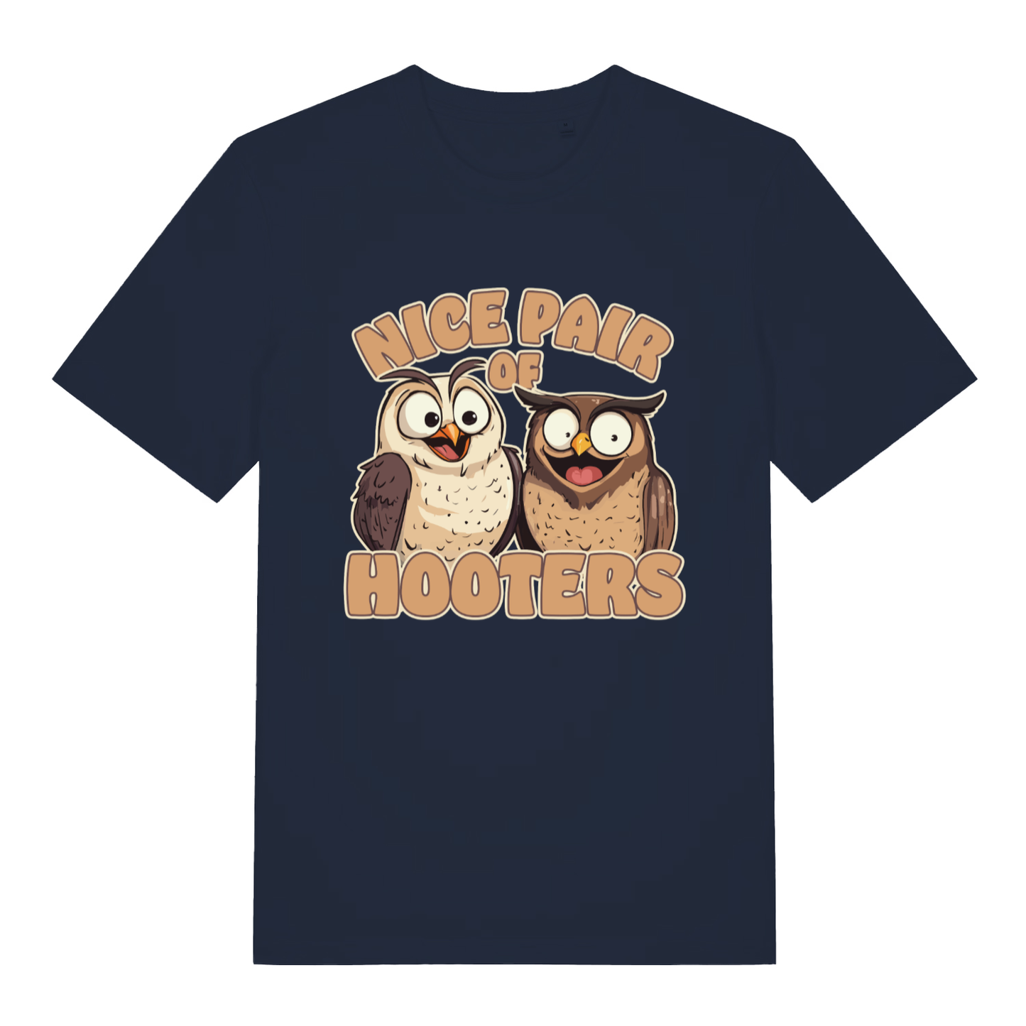 Navy Nice Pair Of Hooters funny graphic t-shirt with detailed cartoon owls  