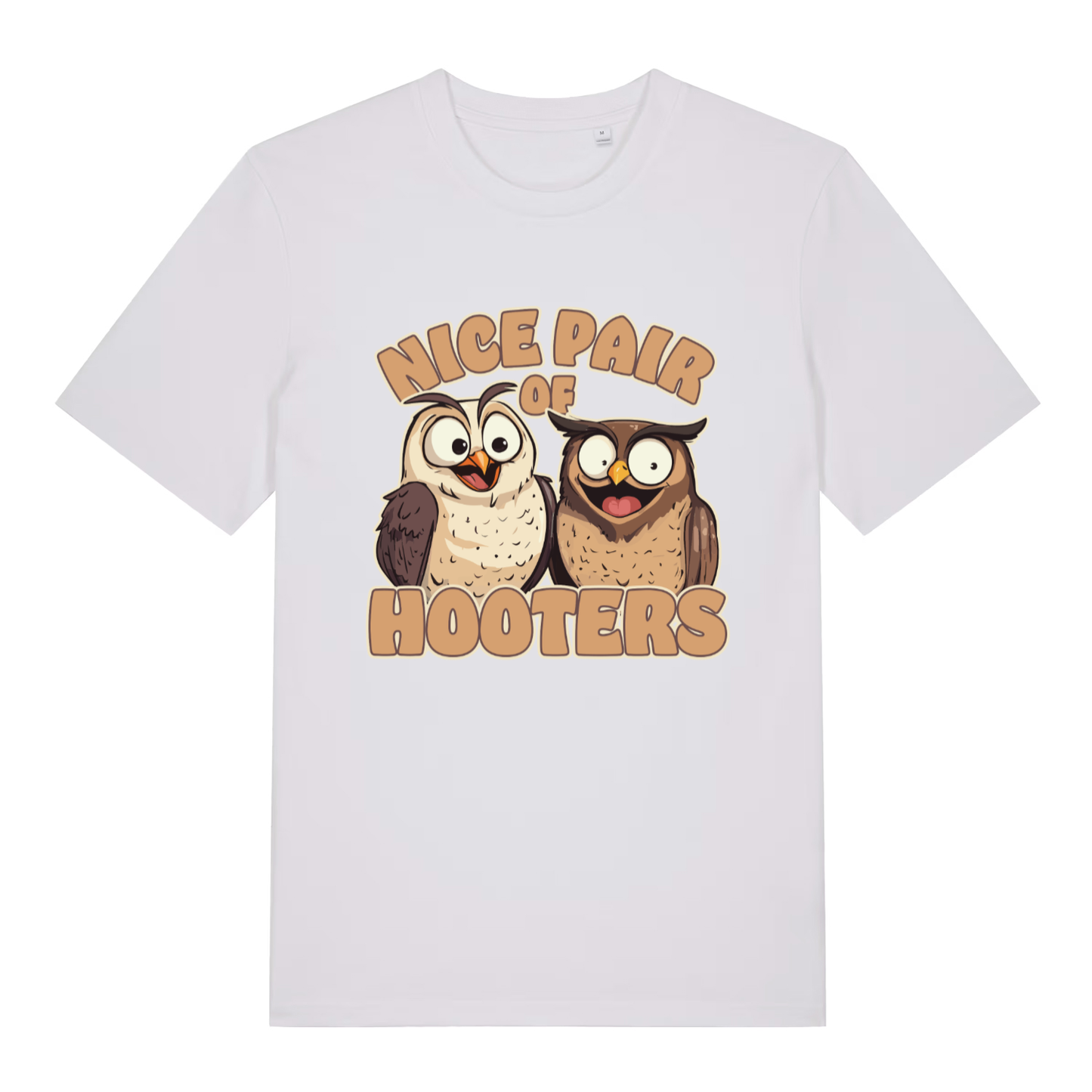 White Nice Pair Of Hooters funny graphic t-shirt featuring classic cheeky owl graphic  