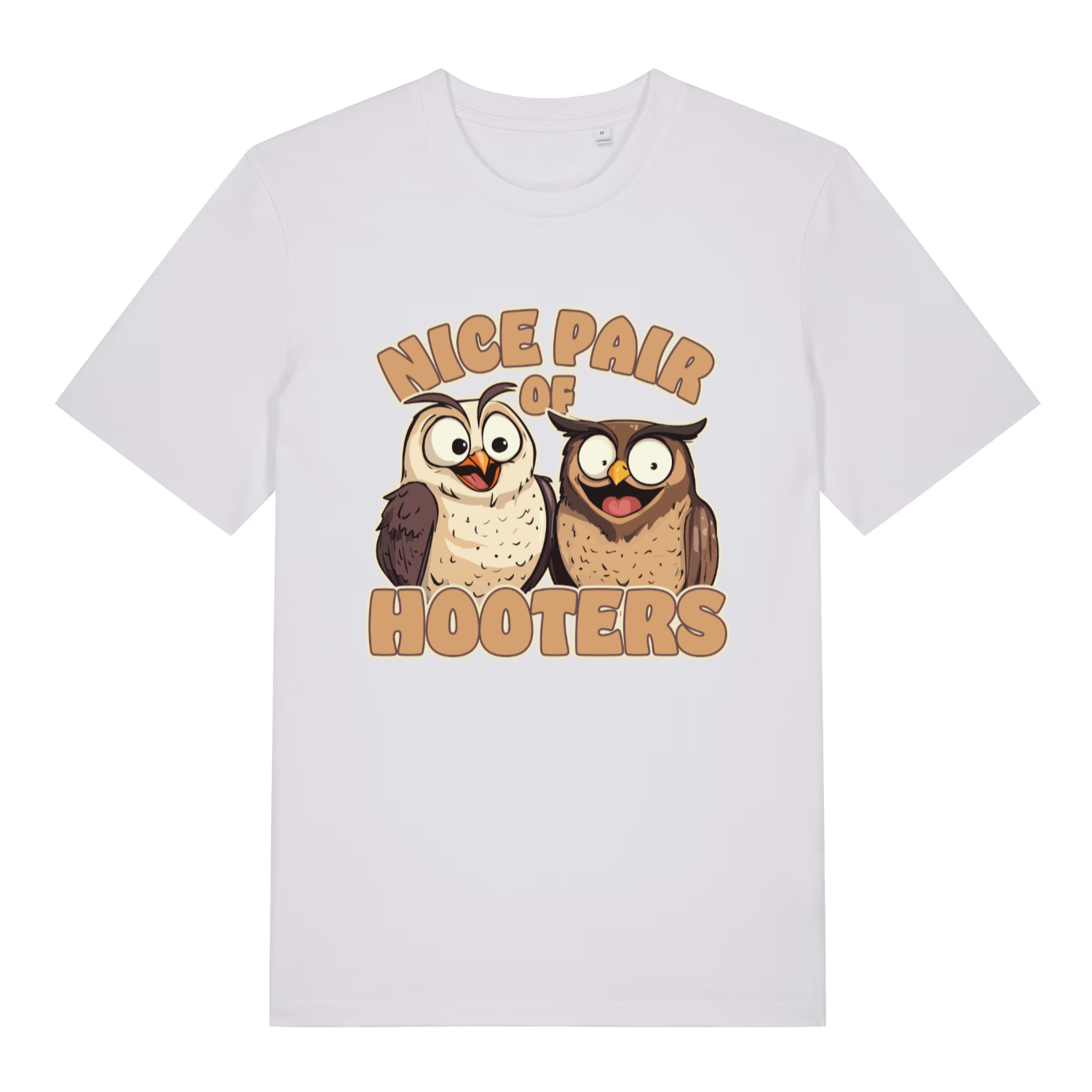 White Nice Pair Of Hooters funny graphic t-shirt featuring classic cheeky owl graphic  