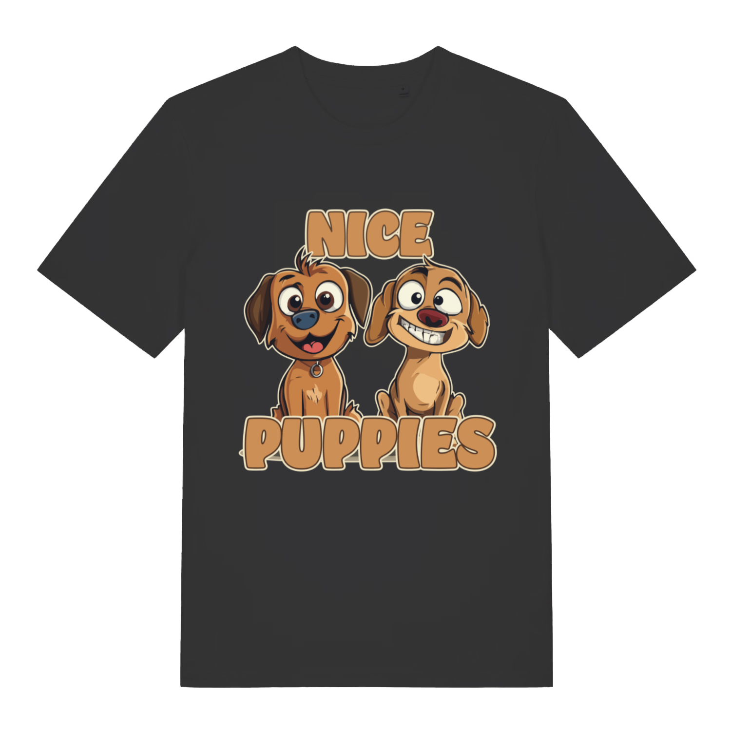 Black Nice Puppies funny graphic t-shirt with two cartoon dogs  