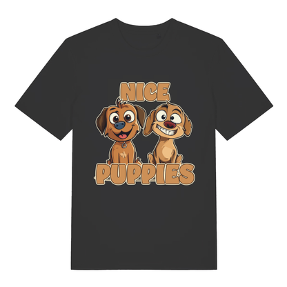 Black Nice Puppies funny graphic t-shirt with two cartoon dogs  