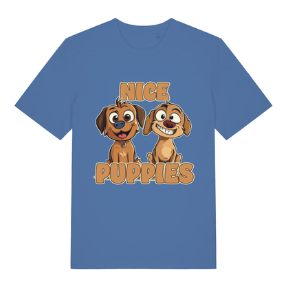 Blue Nice Puppies funny graphic t-shirt featuring cheeky puppy double entendre  