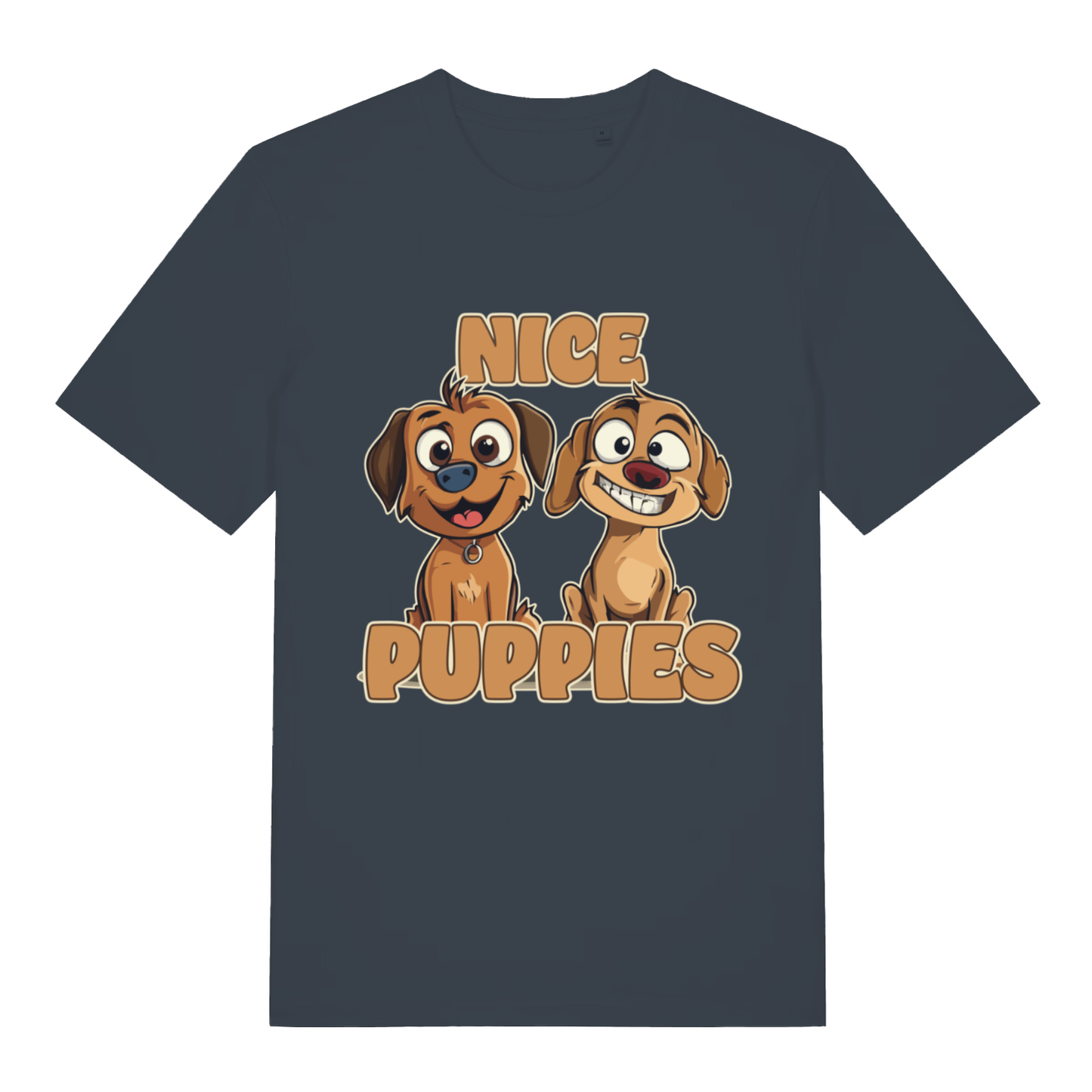 Ink grey Nice Puppies funny graphic t-shirt showing witty animal pun design  
