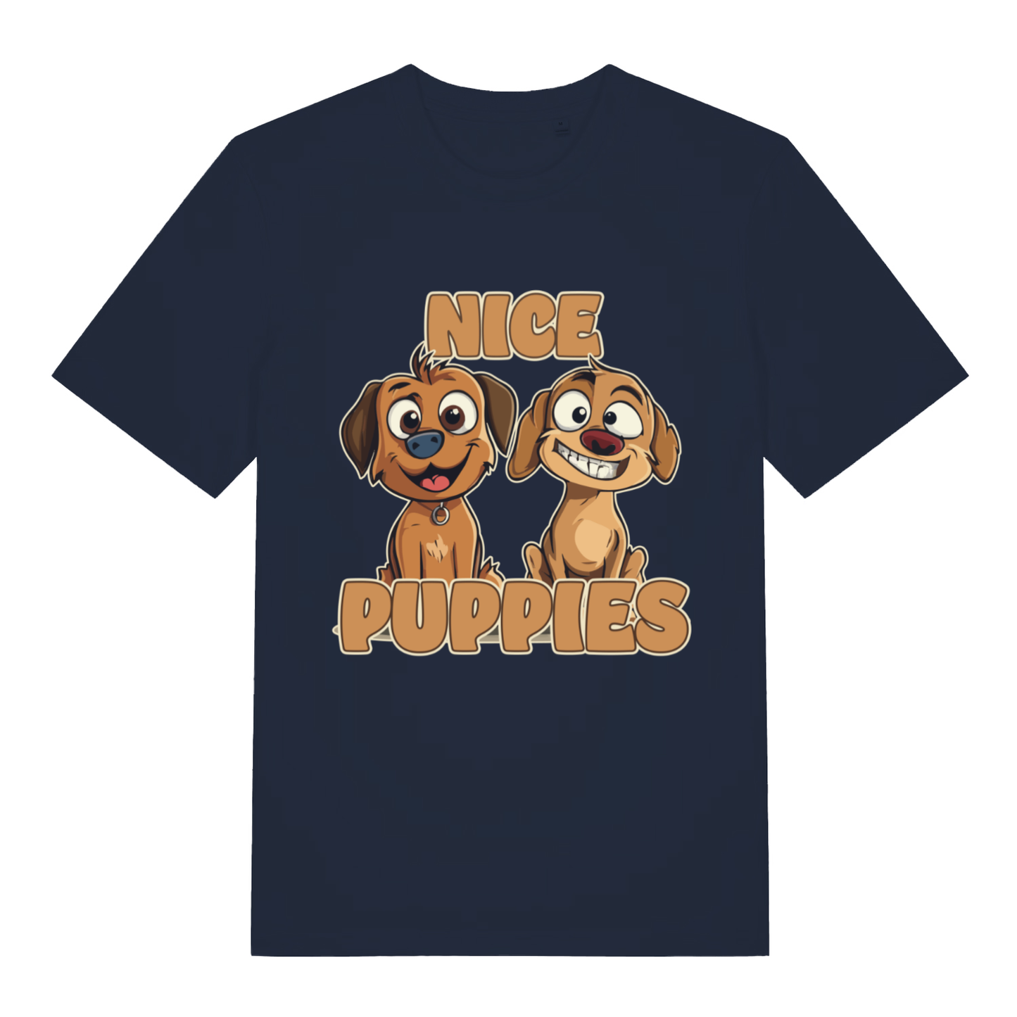 Navy Nice Puppies funny graphic t-shirt with detailed grinning puppies  