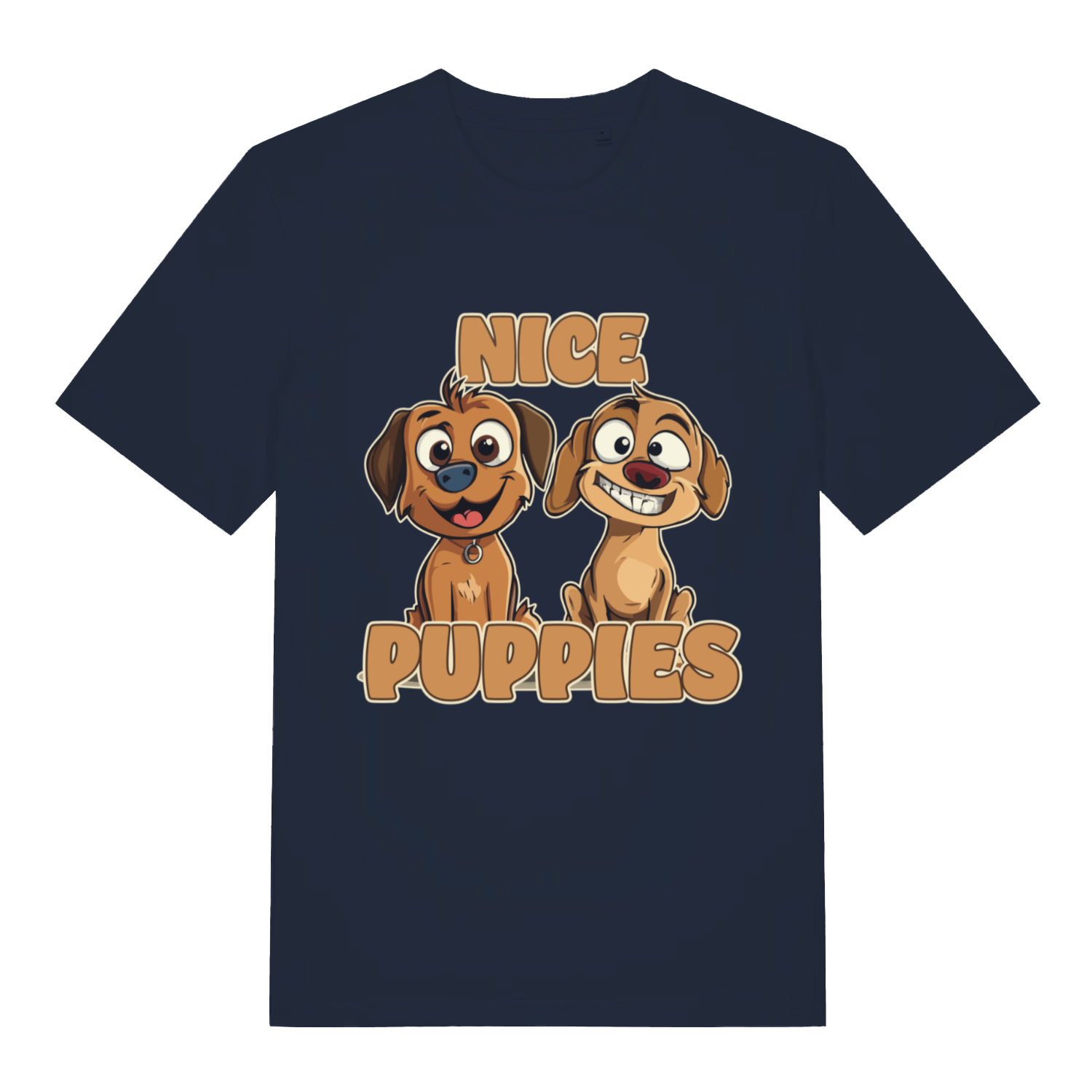Navy Nice Puppies funny graphic t-shirt with detailed grinning puppies  