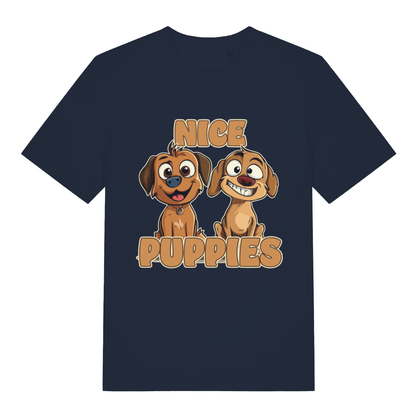 Navy Nice Puppies funny graphic t-shirt with detailed grinning puppies  