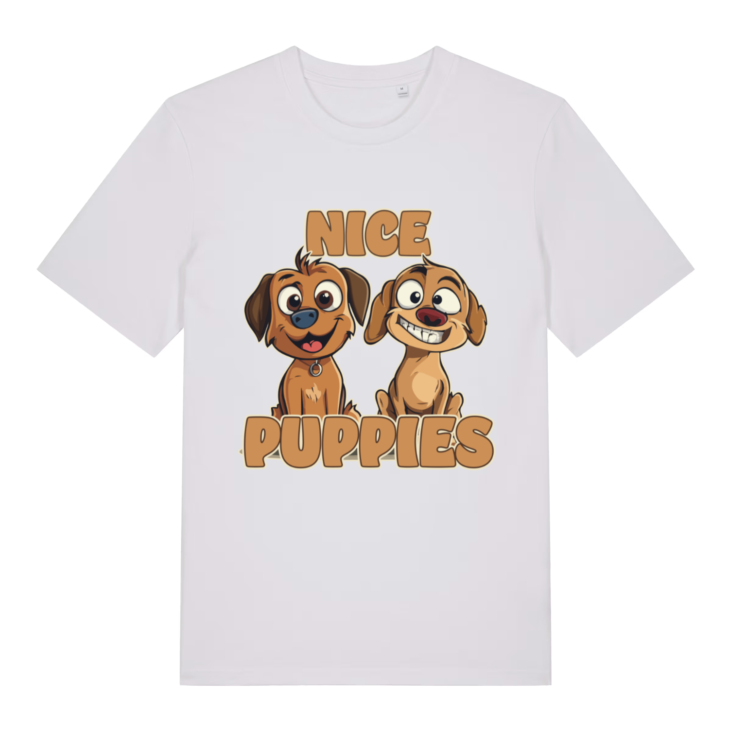 White Nice Puppies funny graphic t-shirt featuring classic cheeky dog graphic  