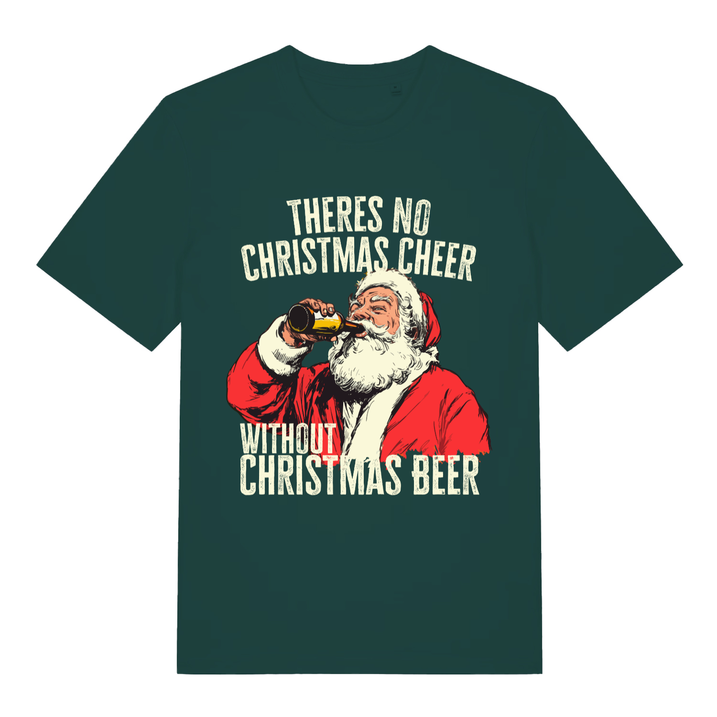 Green Theres No Christmas Cheer Without Christmas Beer funny graphic t-shirt with bold Christmas beer design  