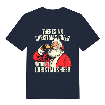 Navy Theres No Christmas Cheer Without Christmas Beer funny graphic t-shirt showing witty Santa drinking graphic  