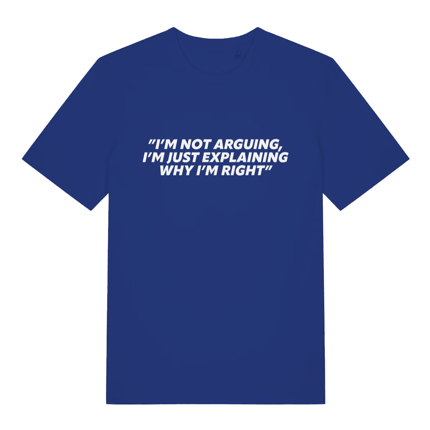 Blue I’m Not Arguing I’m Just Explaining Why I’m Right funny slogan t-shirt featuring sarcastic banter  