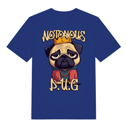 Blue Notorious P.U.G funny graphic t-shirt with classic dog swagger graphic  