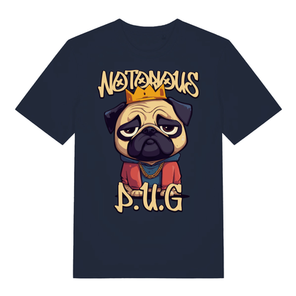 Navy Notorious P.U.G funny graphic t-shirt with bold Notorious P.U.G lettering  