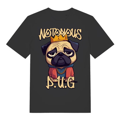 Black Notorious P.U.G funny graphic t-shirt with crowned hip-hop pug  