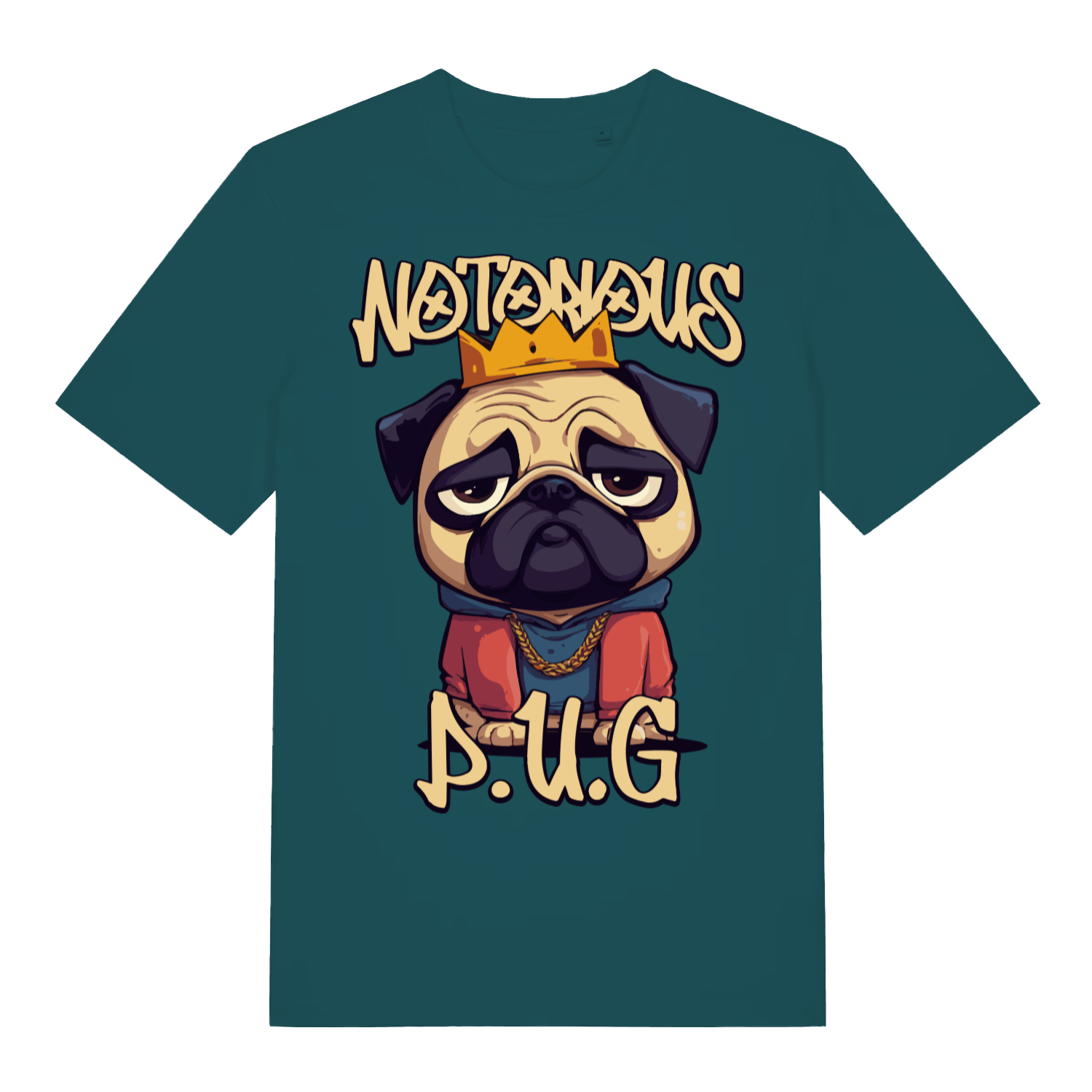 Green Notorious P.U.G funny graphic t-shirt with classic dog swagger graphic  