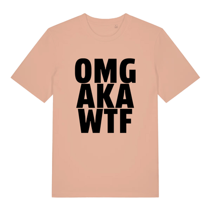 Peach OMG AKA WTF funny slogan t-shirt with witty statement text  