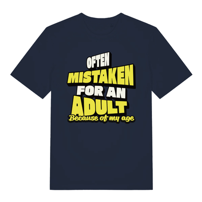 Navy Often Mistaken For An Adult funny slogan t-shirt showing adult fraud text  