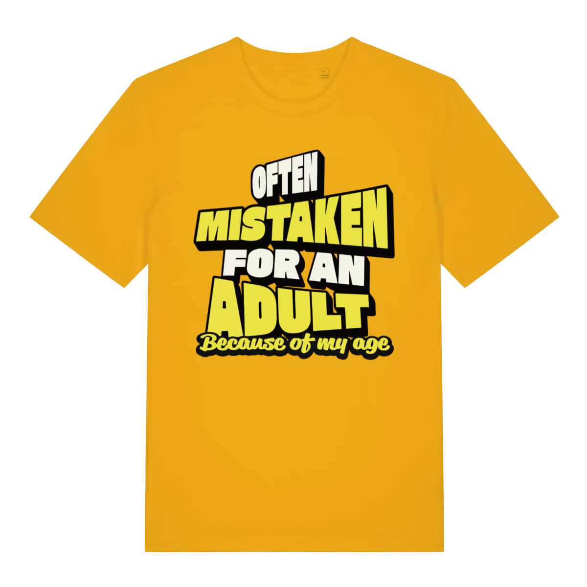 Yellow Often Mistaken For An Adult funny slogan t-shirt featuring humorous adulthood quote  