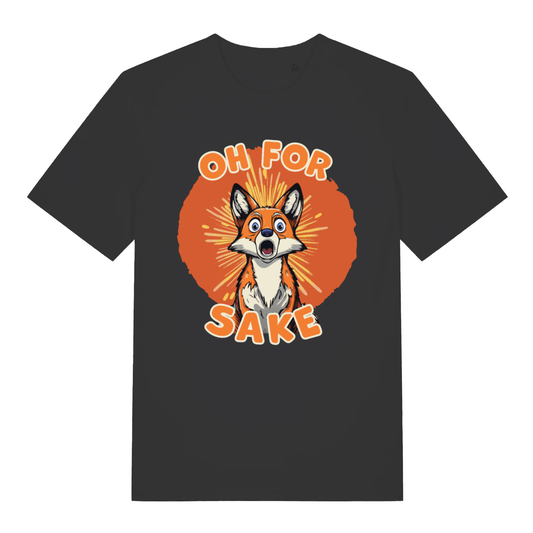 Black Oh For Fox Sake funny graphic t-shirt with classic frustrated fox graphic  