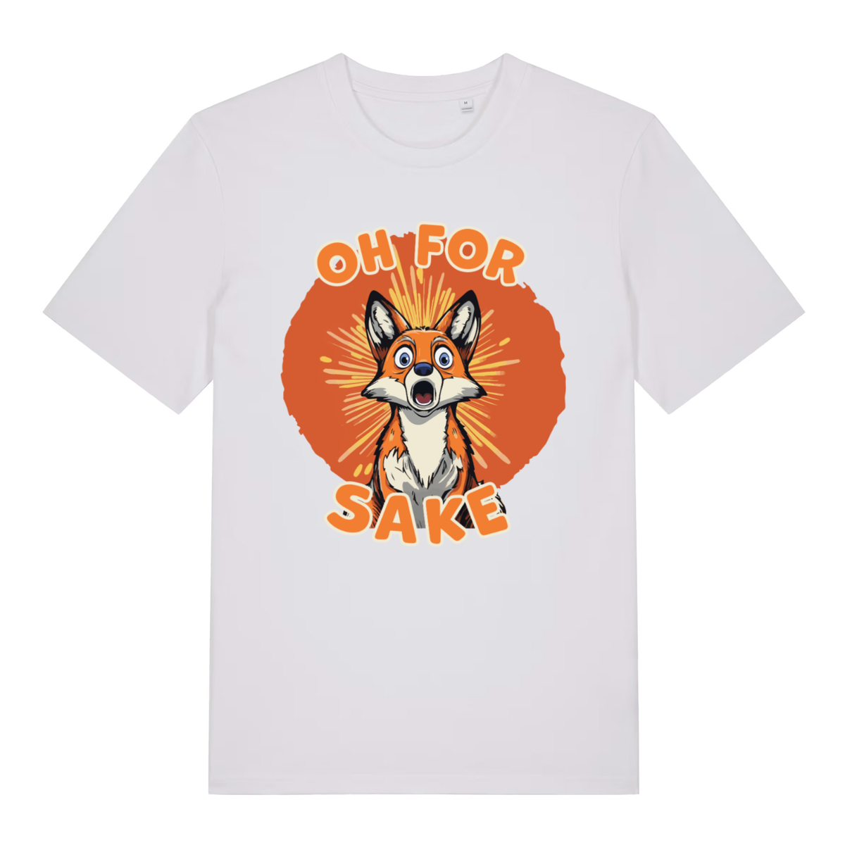 White Oh For Fox Sake funny graphic t-shirt featuring shocked fox banter  