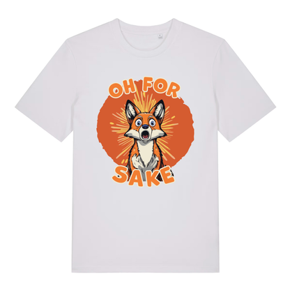 White Oh For Fox Sake funny graphic t-shirt featuring shocked fox banter  